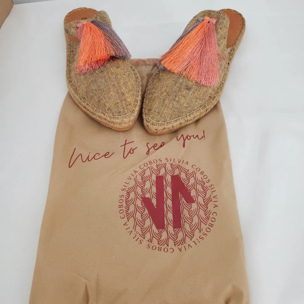 Silvia Cobos Sunrise Mule Camel Espadrille Tassel Slides Size 10 VDL-221-SUN-CAM